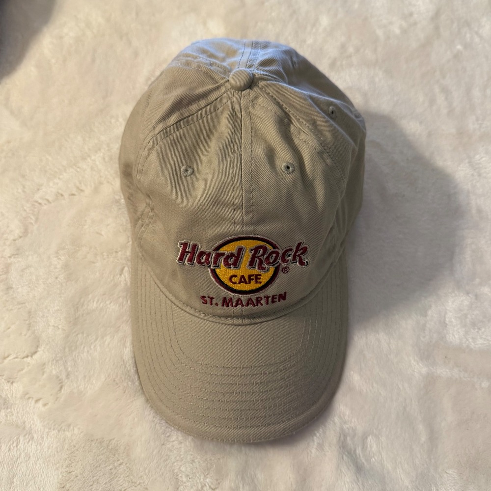 Hard Rock Cafe St Maarten Hat Khaki Tan Burgundy Red Baseball Cap All Is One